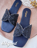 BEADED FLATS - BLACK