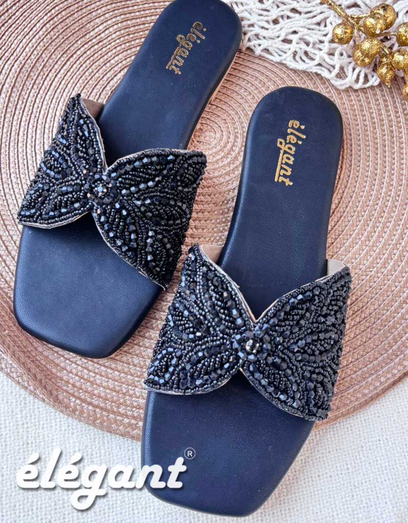BEADED FLATS - BLACK