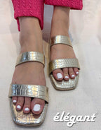 GOLDEN CROCO CHARM FLATS