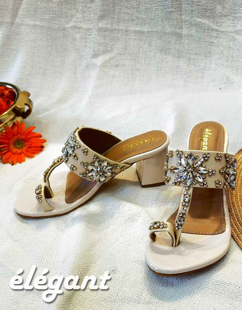 DIAMONTE KOLHAPURI HEELS - BEIGE