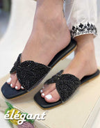 BEADED FLATS - BLACK
